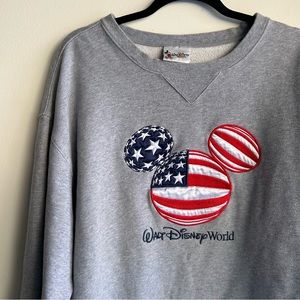 Walt Disney World USA Flag Mickey Mouse Embroidered Crewneck Sweatshirt XXXL